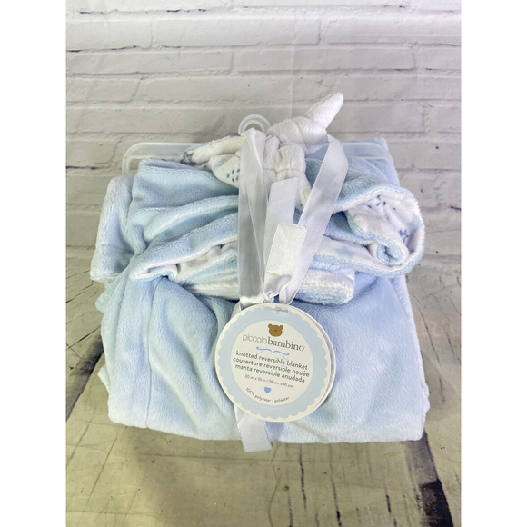 PB Piccolo Bambino White Blue Knot Shooting Star Moon Baby Blanket Lovey Velour - Picture 1 of 6